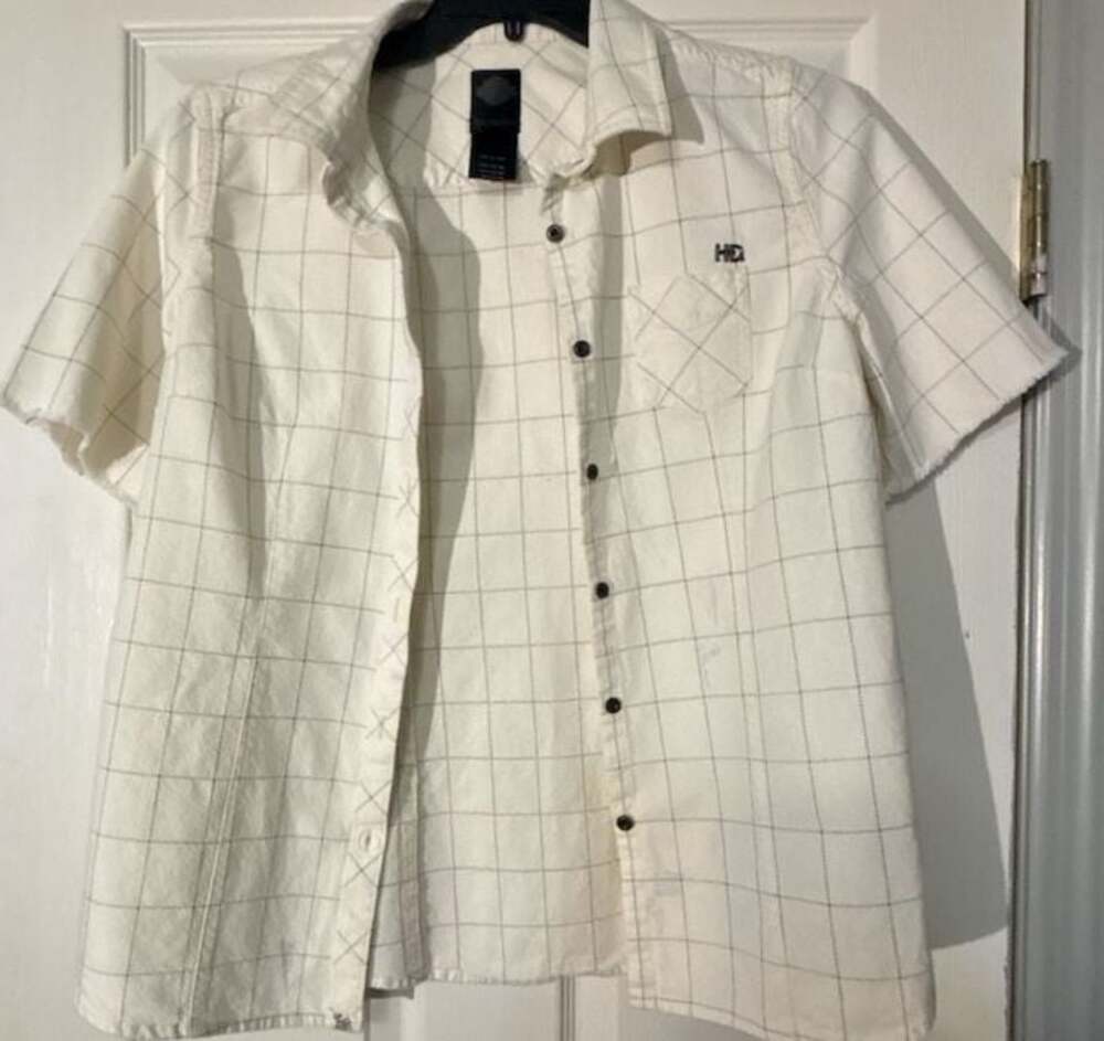 Harley-Davidson Women's White Grid Plaid Short Sleeve Button-Up Shirt XL